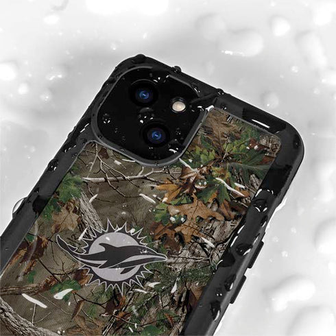 NFL Miami Dolphins Realtree Xtra Green Camo iPhone 15 Waterproof Case